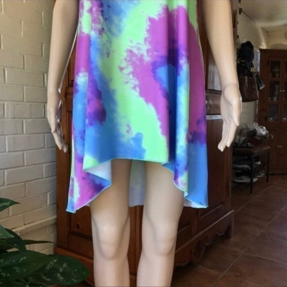 TIE dye mini sundress swim coverup high low NWOT summer beach party - Picture 7 of 10